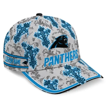 Carolina Panthers Cap - Personalized Damask Pattern Blue White