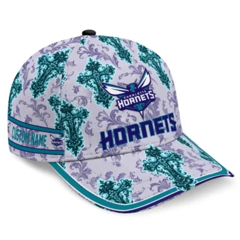 Charlotte Hornets Cap - Custom Damask Pattern Teal White