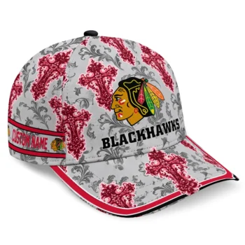 Chicago Blackhawks Cap - Custom Damask Pattern Red White