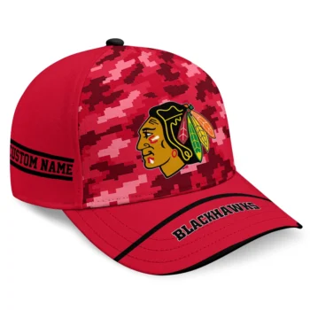 Chicago Blackhawks Cap - Customized Pixel Camo Red