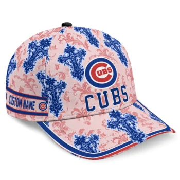 Chicago Cubs Cap - Personalized Damask Pattern Blue White