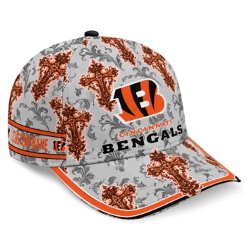 Cincinnati Bengals Cap - Customized Damask Pattern Orange White