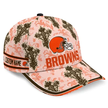 Cleveland Browns Cap - Personalized Damask Pattern Brown White
