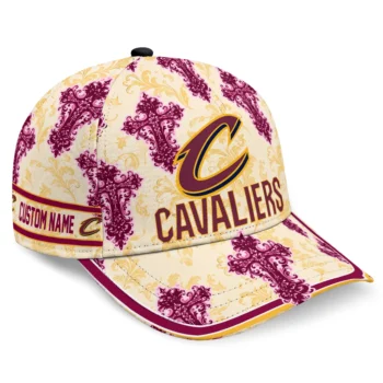 Cleveland Cavaliers Cap - Personalized Damask Pattern Wine White
