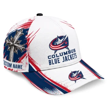 Columbus Blue Jackets Cap - Custom Grunge Cross Navy Blue White