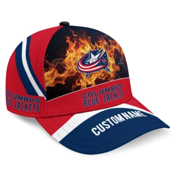 Columbus Blue Jackets Cap - Customized Blazing Fire Navy Blue