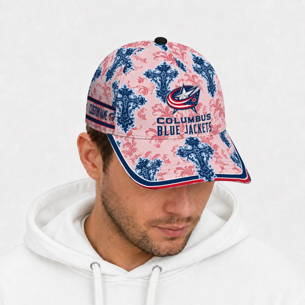 columbus-blue-jackets-cap-personalized-damask-pattern-navy-blue-white-new-arrival.webp