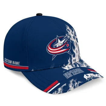 Columbus Blue Jackets Cap - Personalized Smoke Flames Navy Blue