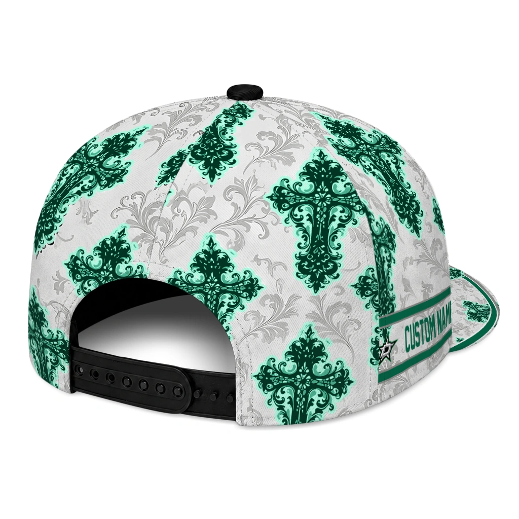 dallas-stars-cap-custom-damask-pattern-green-white-fashion-forward.webp