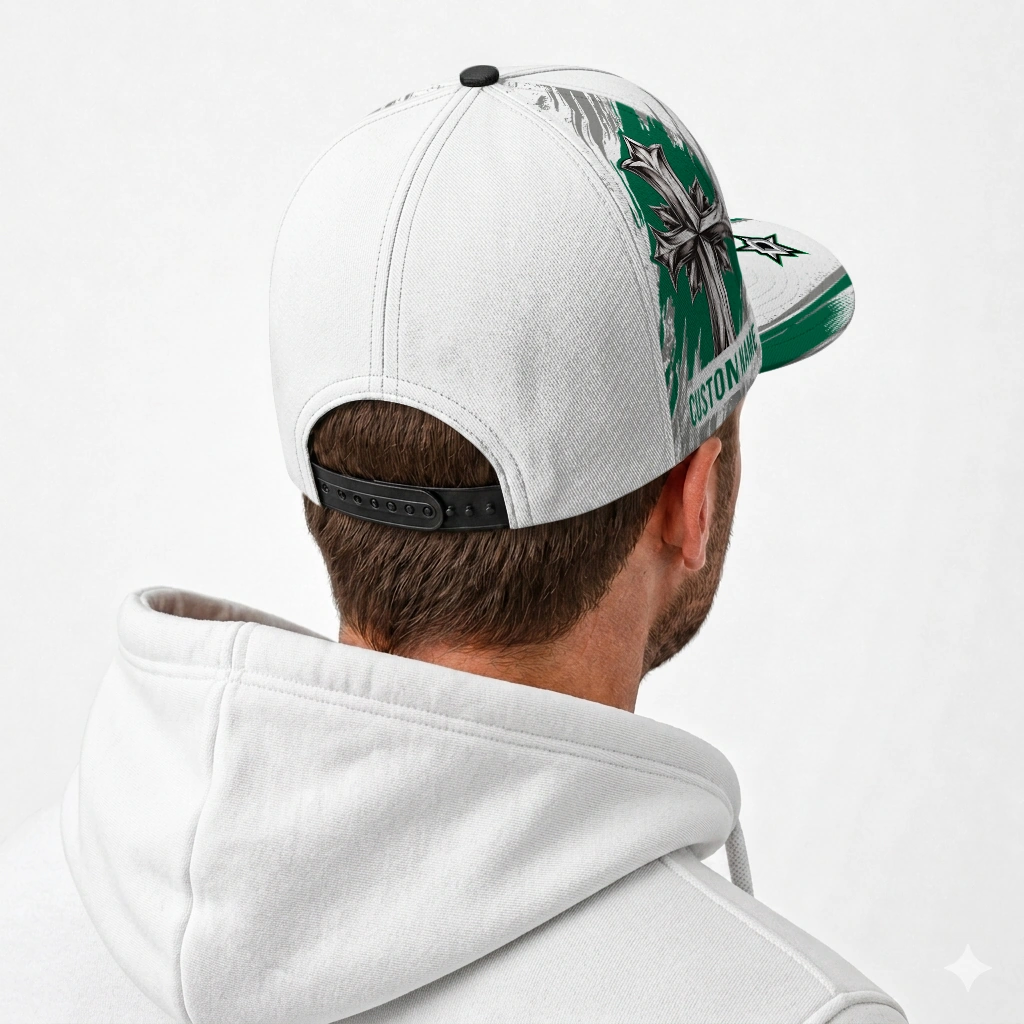 dallas-stars-cap-customized-grunge-cross-green-white-latest-model.webp