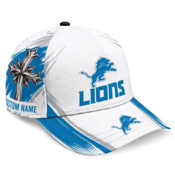 Detroit Lions Cap - Custom Grunge Cross Blue White