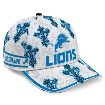 Detroit Lions Cap - Personalized Damask Pattern Blue White