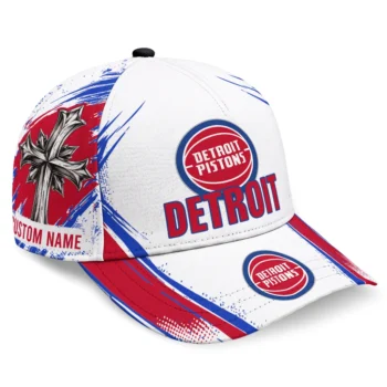 Detroit Pistons Cap - Custom Grunge Cross Red White