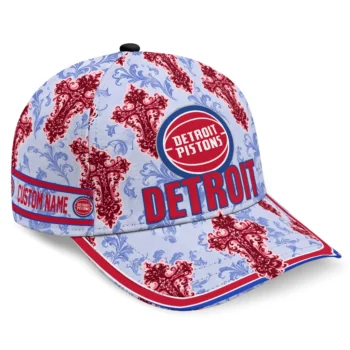 Detroit Pistons Cap - Personalized Damask Pattern Red White
