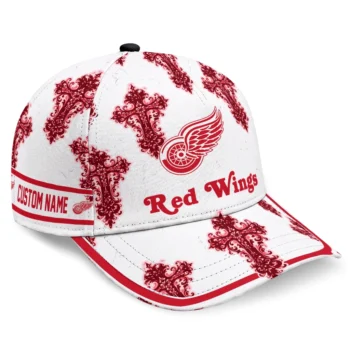 Detroit Red Wings Cap - Customized Damask Pattern Red White