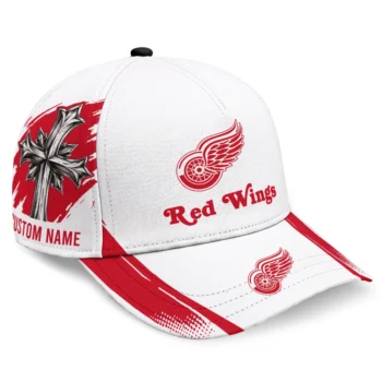 Detroit Red Wings Cap - Personalized Grunge Cross Red White