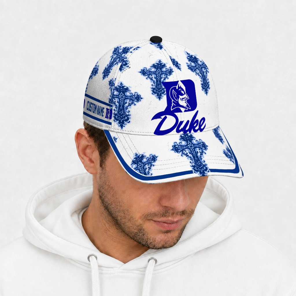 duke-blue-devils-cap-personalized-damask-pattern-blue-white-new-arrival.webp