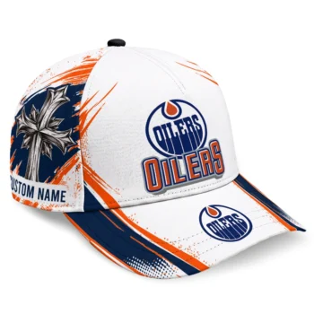 Edmonton Oilers Cap - Custom Grunge Cross Blue White
