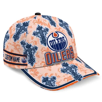 Edmonton Oilers Cap - Personalized Damask Pattern Blue White