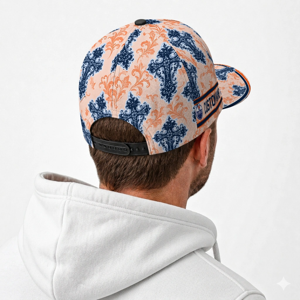 edmonton-oilers-cap-personalized-damask-pattern-blue-white-latest-model.webp