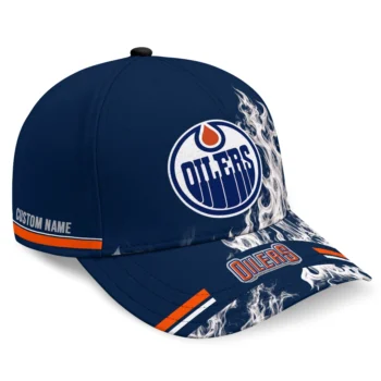 Edmonton Oilers Cap - Personalized Smoke Flames Blue