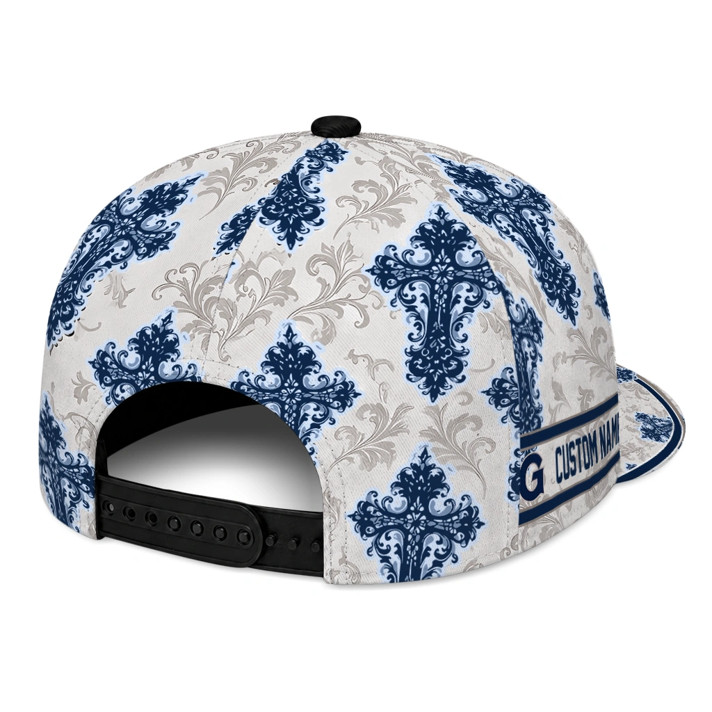 georgetown-hoyas-cap-customized-damask-pattern-blue-white-fashion-forward.webp