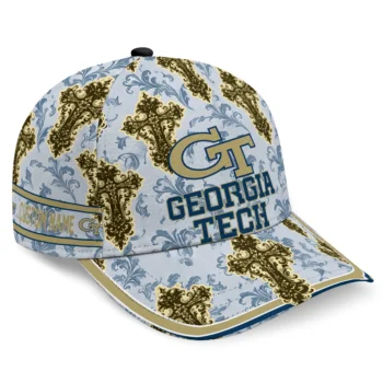 Georgia Tech Yellow Jackets Cap - Custom Damask Pattern Gold White