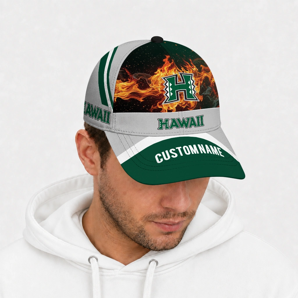 hawaii-rainbow-warriors-cap-custom-blazing-fire-green-new-arrival.webp