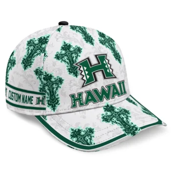 Hawaii Rainbow Warriors Cap - Custom Damask Pattern Green White