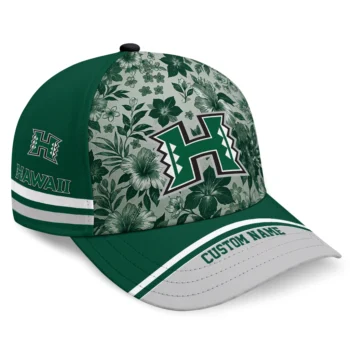 Hawaii Rainbow Warriors Cap - Custom Tropical Floral Green