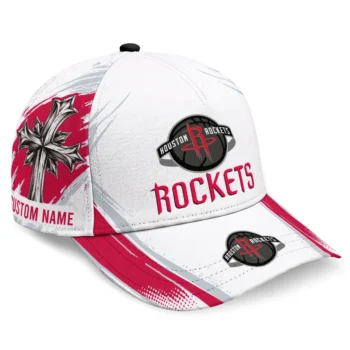 Houston Rockets Cap - Personalized Grunge Cross Red White