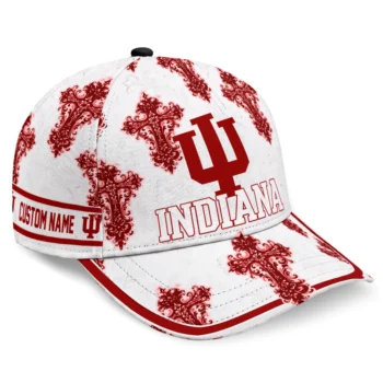 Indiana Hoosiers Cap - Personalized Damask Pattern Red White