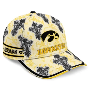 Iowa Hawkeyes Cap - Customized Damask Pattern Black White