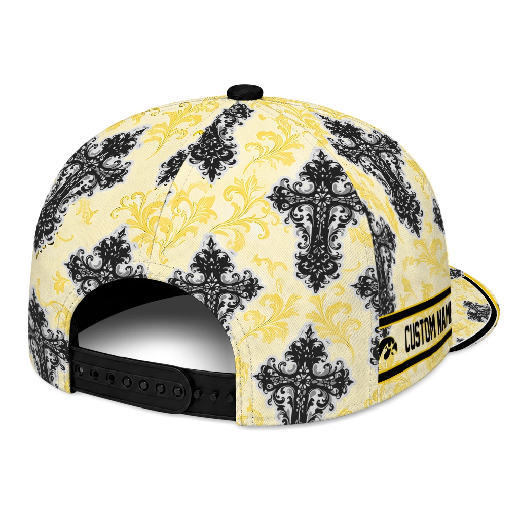 iowa-hawkeyes-cap-customized-damask-pattern-black-white-fashion-forward.webp