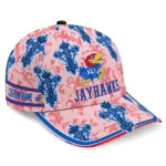 kansas-jayhawks-cap-personalized-damask-pattern-blue-white-best-selling.webp