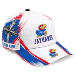 kansas-jayhawks-cap-personalized-grunge-cross-blue-white-best-selling.webp