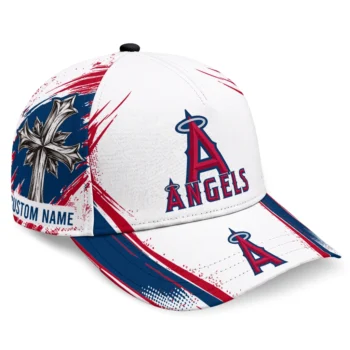 Los Angeles Angels Cap - Personalized Grunge Cross Blue White