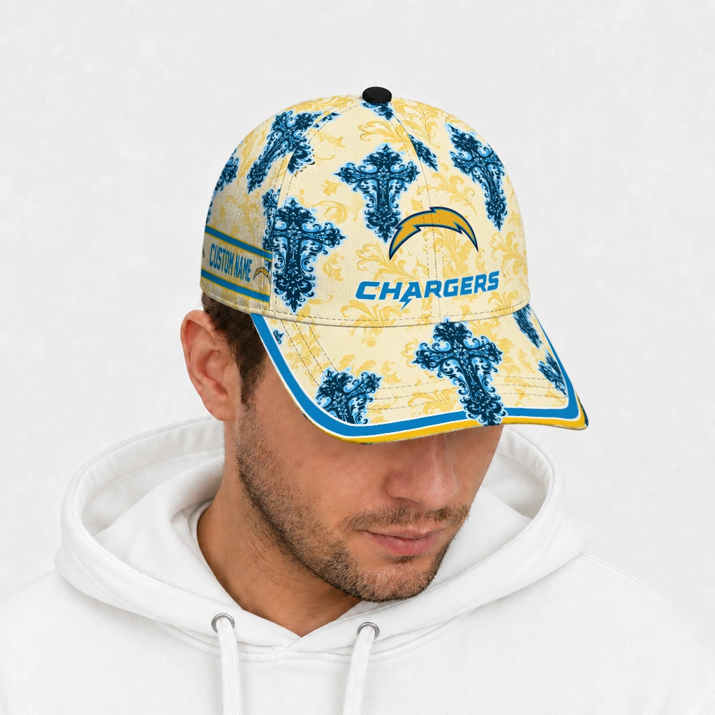 los-angeles-chargers-cap-custom-damask-pattern-blue-white-new-arrival.webp