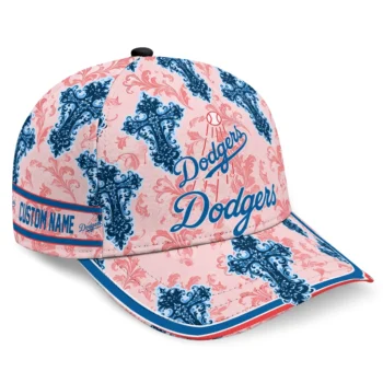 Los Angeles Dodgers Cap - Personalized Damask Pattern Blue White