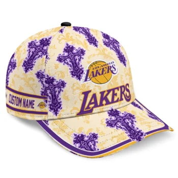 Los Angeles Lakers Cap - Customized Damask Pattern Purple White