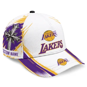 Los Angeles Lakers Cap - Personalized Grunge Cross Purple White