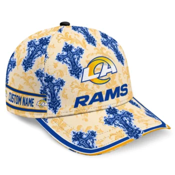 Los Angeles Rams Cap - Customized Damask Pattern Blue White