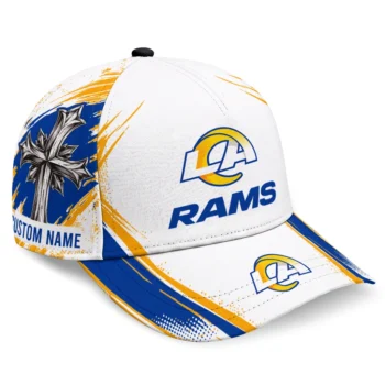 Los Angeles Rams Cap - Personalized Grunge Cross Blue White