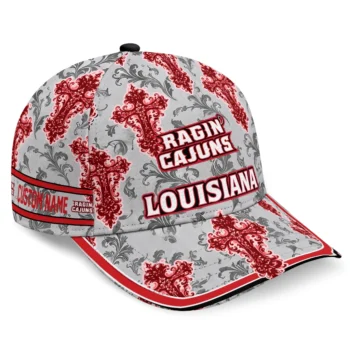 Louisiana Ragin Cajuns Cap - Custom Damask Pattern Red White