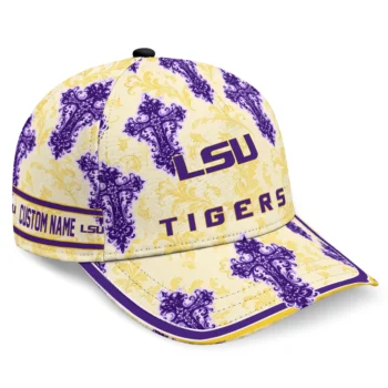LSU Tigers Cap - Personalized Damask Pattern Purple White