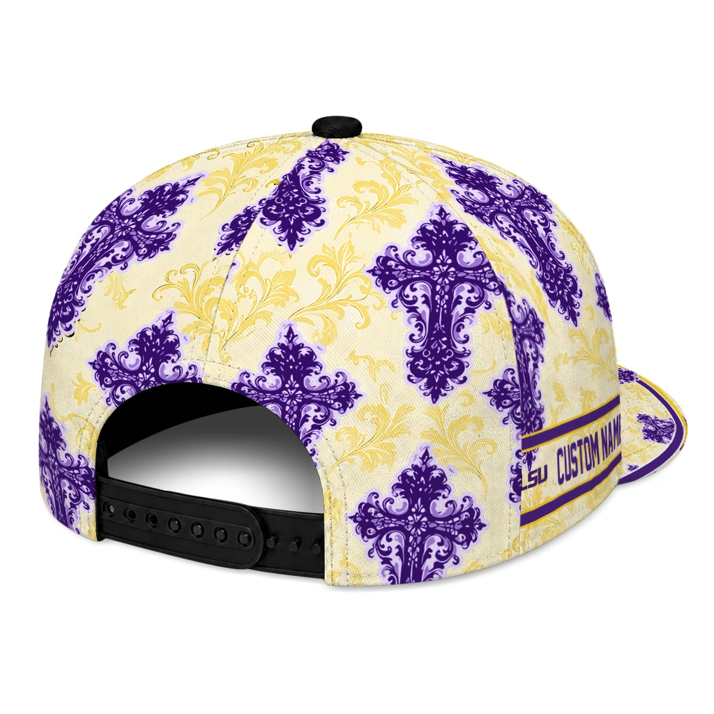 lsu-tigers-cap-personalized-damask-pattern-purple-white-fashion-forward.webp