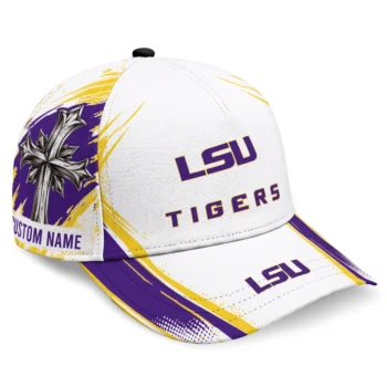 LSU Tigers Cap - Personalized Grunge Cross Purple White