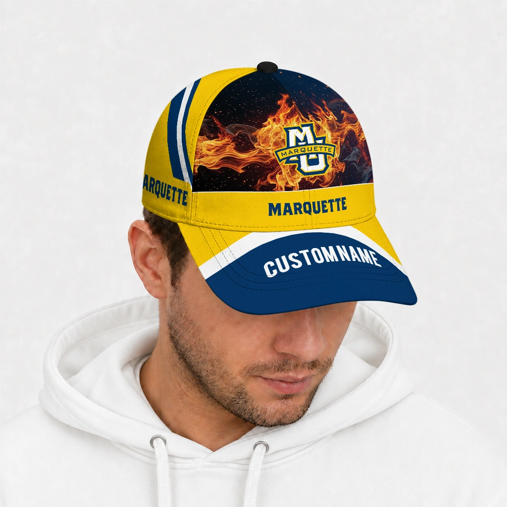 marquette-golden-eagles-cap-personalized-blazing-fire-blue-new-arrival.webp