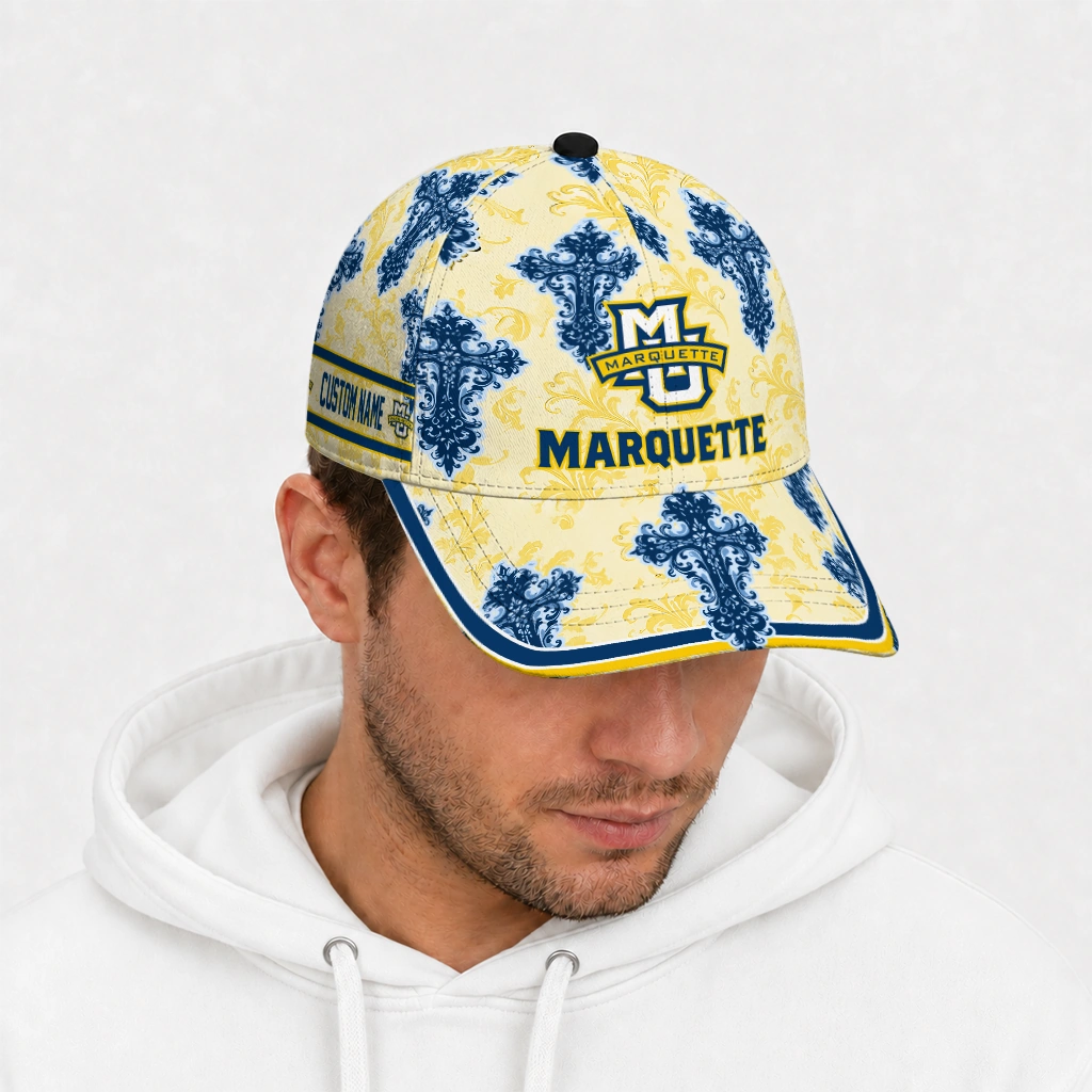 marquette-golden-eagles-cap-personalized-damask-pattern-blue-white-new-arrival.webp