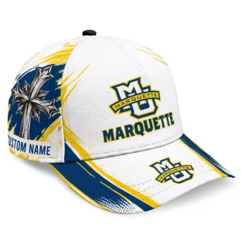 Marquette Golden Eagles Cap - Personalized Grunge Cross Blue White